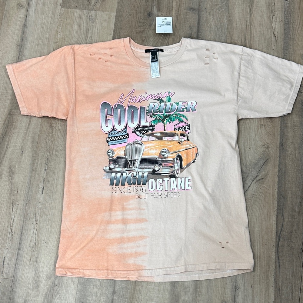 Forever 21 Orange oversized Car Racing Graphic Tee size medium BNWT